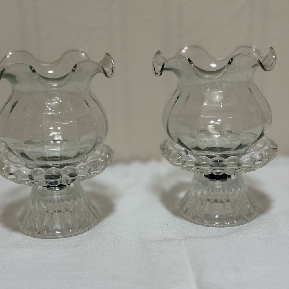 Vtg  Pair Home Interiors Ruffle Votive Holder and Base/For Tapers